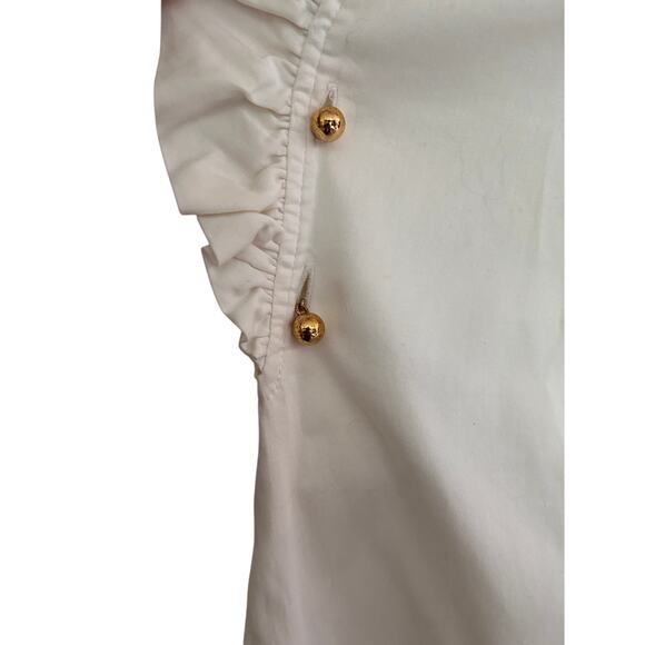Elizabeth McKay Top Womens 2 Creamy White Ruffle Neck Toggle Button Classic - Picture 5 of 10